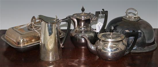 A George V silver teapot and four silver plated items